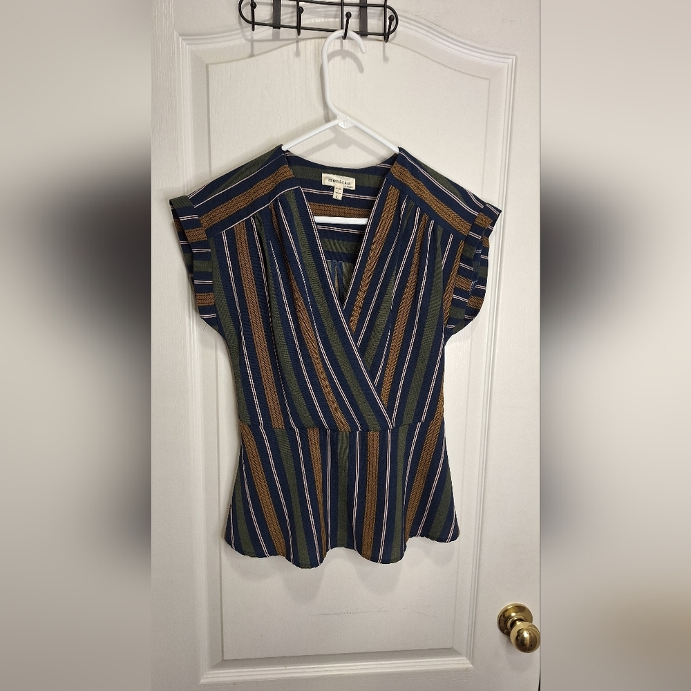 MONTEAU / STRIPED SHORT SLEEVE WOMEN'S TOP /LARGE/
